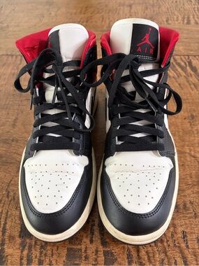 Women’s Nike Air Jordan Mid Top Sneakers — White, Black & Red Accents 8.5